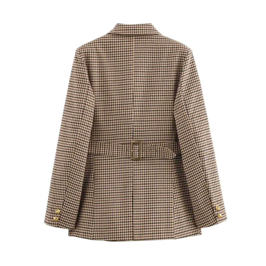 

European And American Fashion Joker Plaid Long Sleeve Suit Jacket Women's Spring Autumn New A14098
