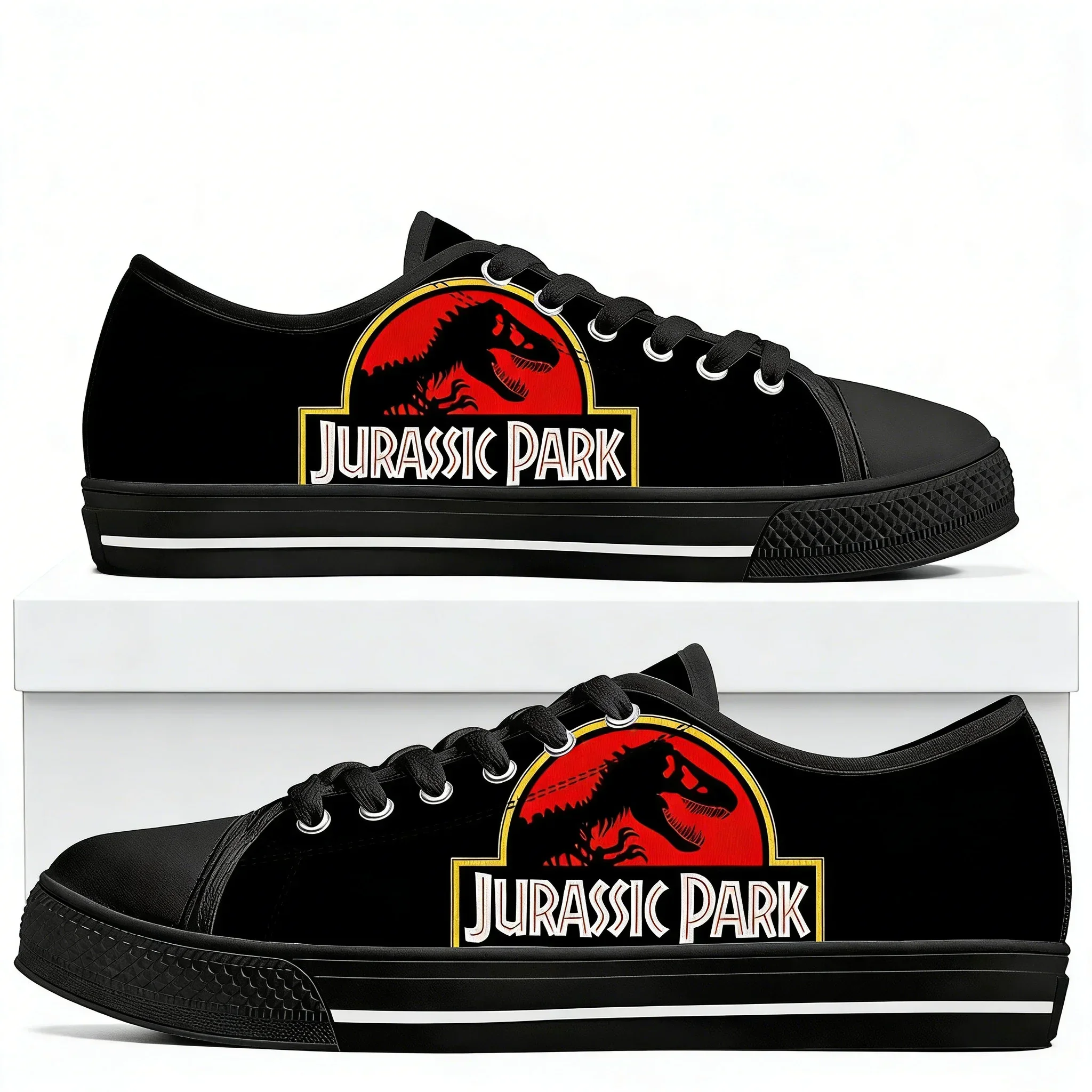 

Dinosaur World Jurassic Park Low Top Sneakers Mens Womens High Quality Canvas Sneaker Couple Shoes Custom Shoe
