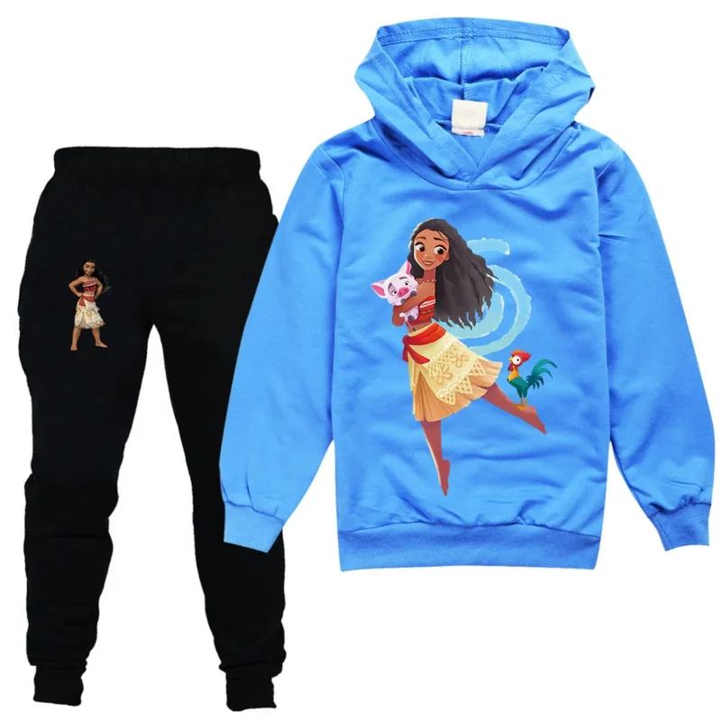 Moana-Conjunto de Sudadera con capucha de dibujos animados para niños, ropa de otoño y primavera, chándales con capucha para bebés, Tops y pantalones Vaiana para niñas de 2 a 15 años