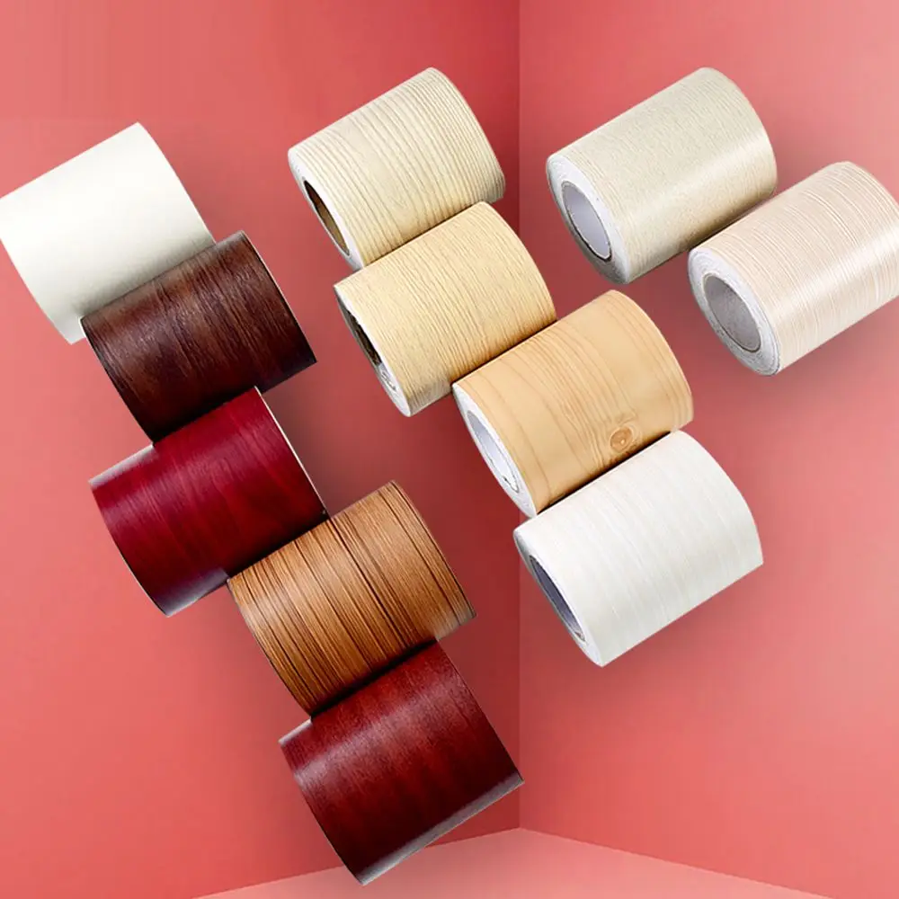 PVC Waist Line Wallpaper Self-adhesive Wall Border Sticker Wood Grain Waveguide Line Waterproof Skirting Line