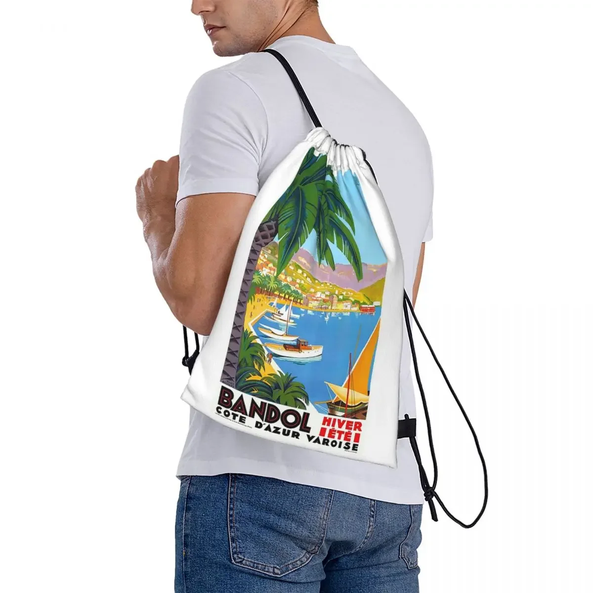 1932 FRANCIA Bandol Cote D'Azur cartel de viaje mochilas bolsas con cordón paquete bolsa de almacenamiento de bolsillo mochila para viaje