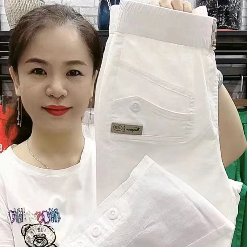

Women Cotton Linen Harun Pants Spring Summer New Fashion High Waist All-Match Thin Casual Pants Female Nine-Point Pants Ladies