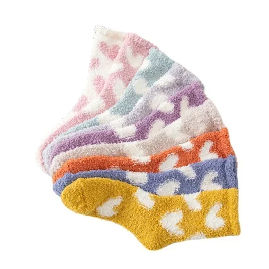 Winter Warme Kawaii Liebe Herz Flauschigen Korallen Fleece Socken für Frauen Weiche Korallen Samt Socke Indoor Boden Casual Hausschuhe Sox