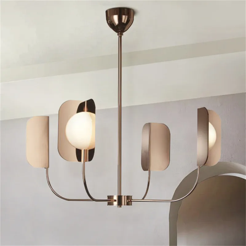 

LED Leaf Chandelier Rose Gold Ceiling Chandelier For bedroom living room Indoor Decor Glass ball luxury dining Room hanging Lamp