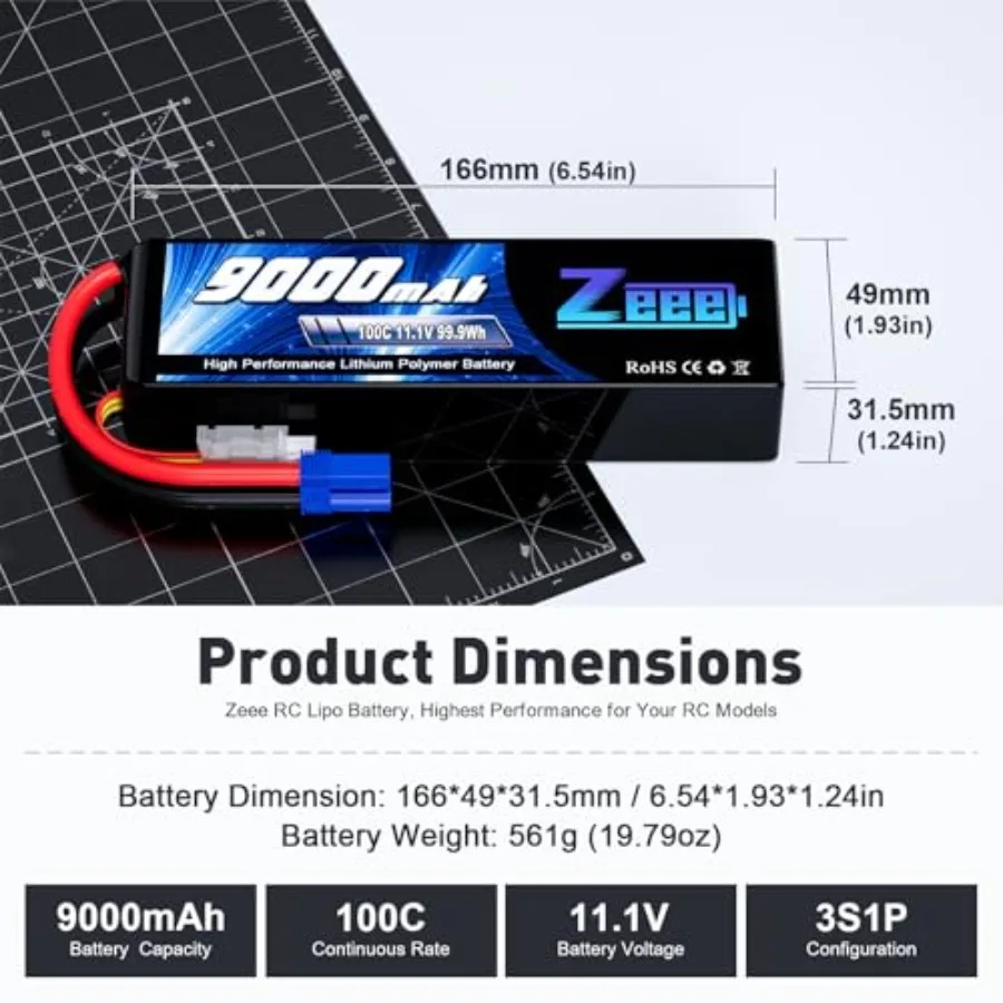 RC coche camión tanque carreras Hobby modelo 9000mAh 11,1 V 100C batería Lipo con conector EC5 funda blanda placas de Metal rojo