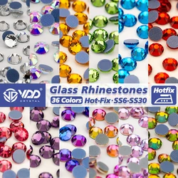 VDD Hot-Fix SS6-SS30 Szklane kryształowe cyrkonie Flatback Iron On Strass Stones Dla majsterkowiczów Nail Art Tkanina Odzież Sukienka Dekoracja