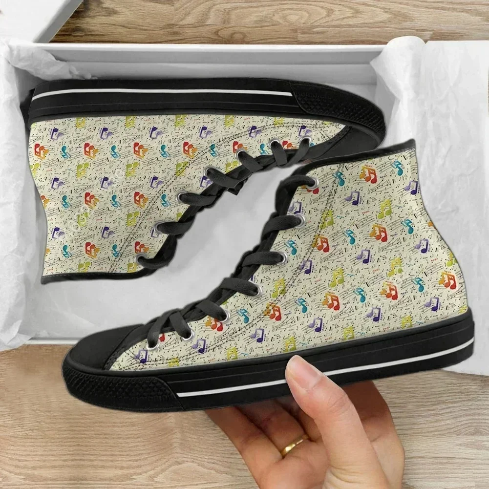 

Casual Lace Up Sneakers For Ladies Music Notes Brand Design Classic High Top Canvas Footwear Vulcanized Flat Shoes