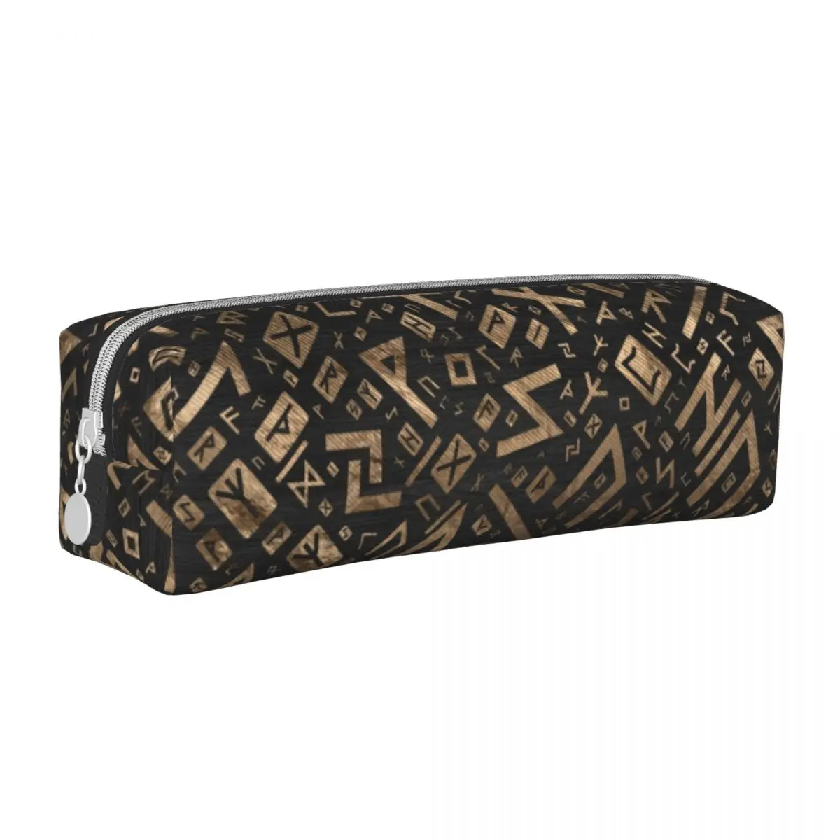 Elder Runes Futhark Pattern Gold Pencil Cases Norse Mythology Pen Box Bags for Student Big Students School Zipper Pencilcases