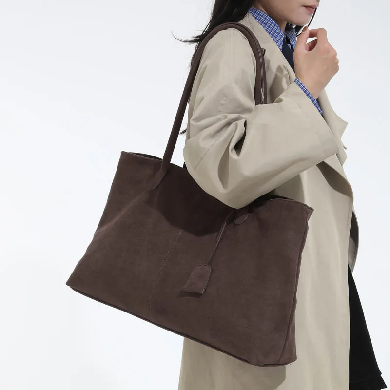 Women Suede Tote Bag Solid Color Shoulder Bag Large Capacity Handbags Trendy Satchel Bags Work Travel Shopping Commuter Tote Sac
