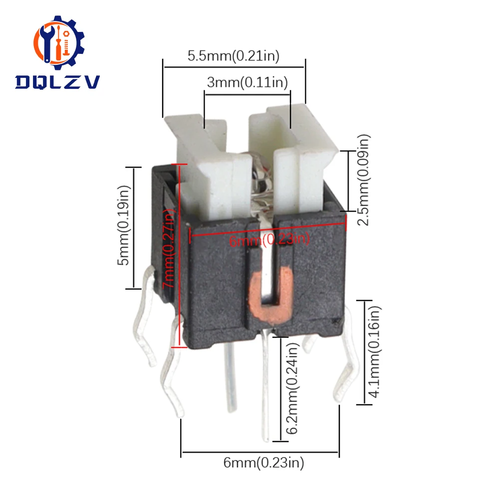 5/10Pcs 6*6mm Through Hole Micro Push Button Tactile Momentary Switch With LED Green Yellow Red White Blue 6*6 6X6