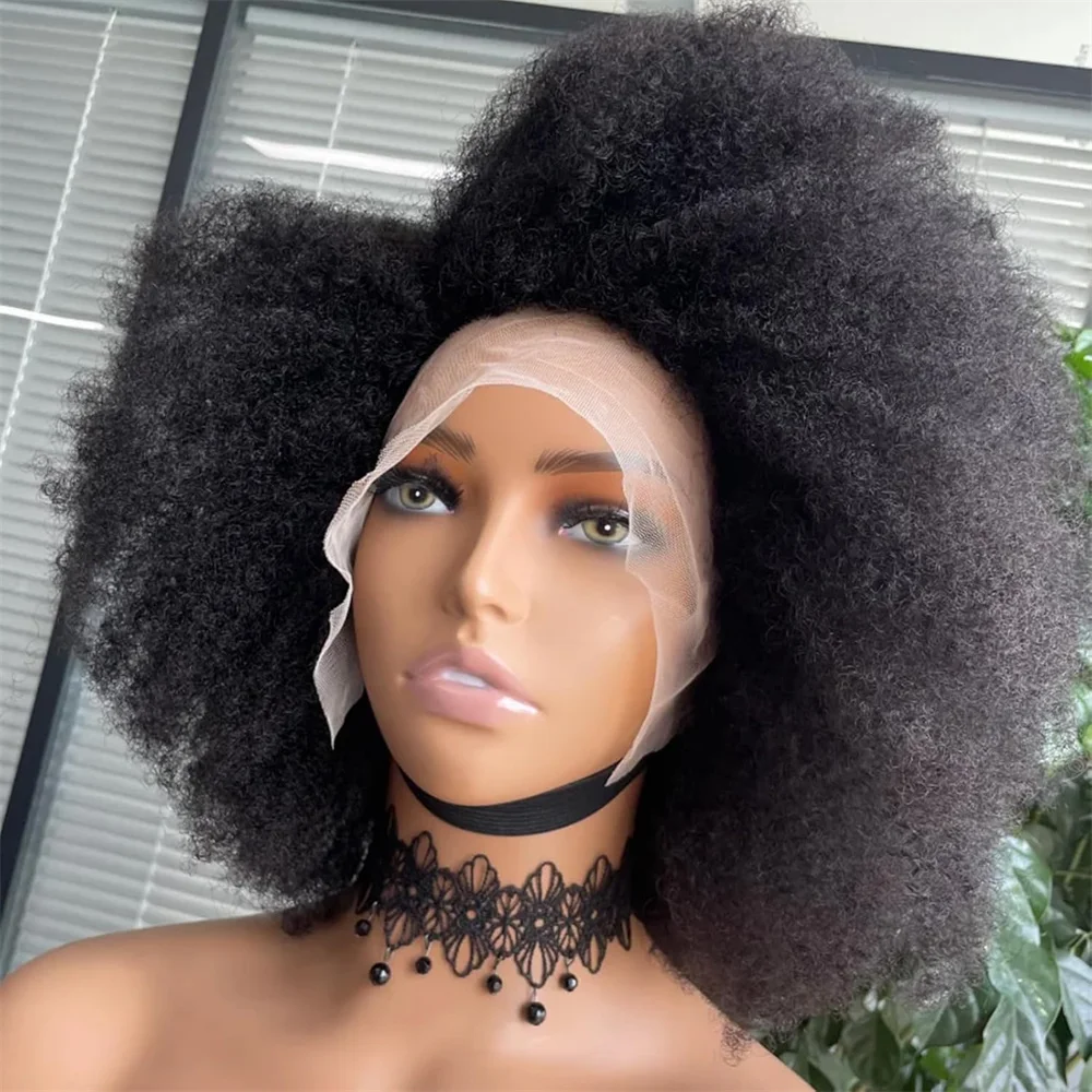 Curly Lace Front Wig Curly Wig HD Transparent 300% Density 13x4 Lace Front Wig Human Hair Pre-Plucking Kinky Curl Afro Wig 16inch