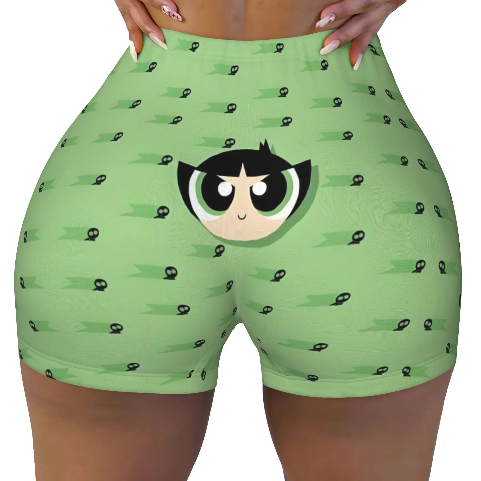 Custom Poweres Anime Puffes Workout Shorts Women Buttercup Blossom Bunny Gym Volleyball Biker Yoga Shorts
