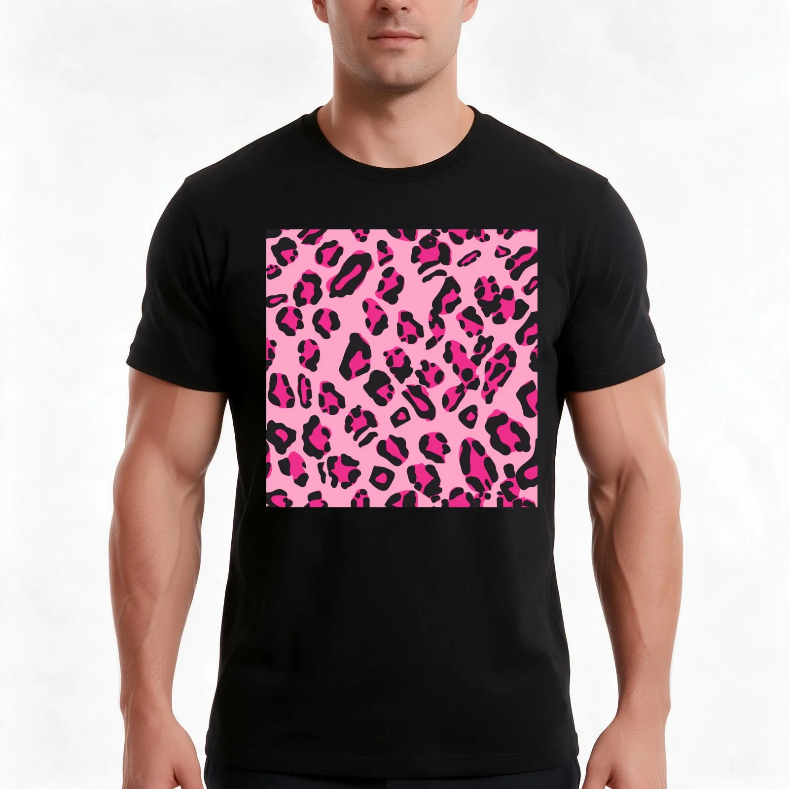 Pink Leopard Skin Pattern T-Shirt, Summer Casual Cotton Tee, Oversized Streetwear Tops, Vintage Graphic Print, Unisex Men Women