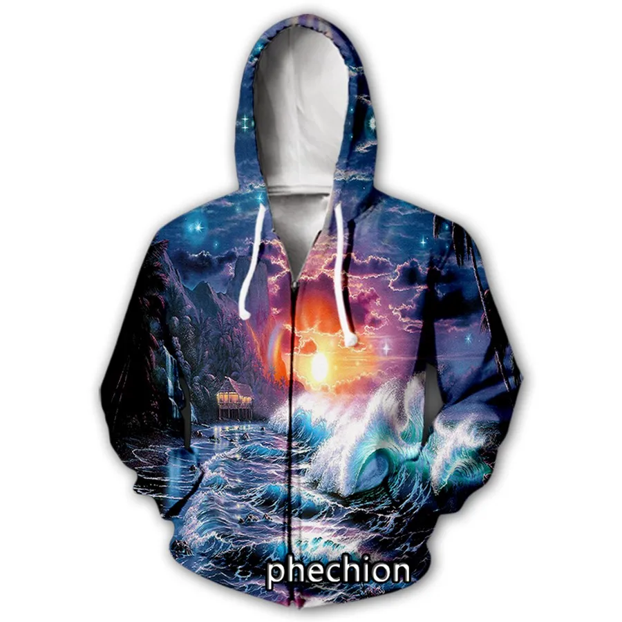 

Phechion Men/Women Ocean Wave Art 3D Print Casual Zipper Hoodies Coat Hip Hop Clothing Tops Sports Zip Hoodeds B61