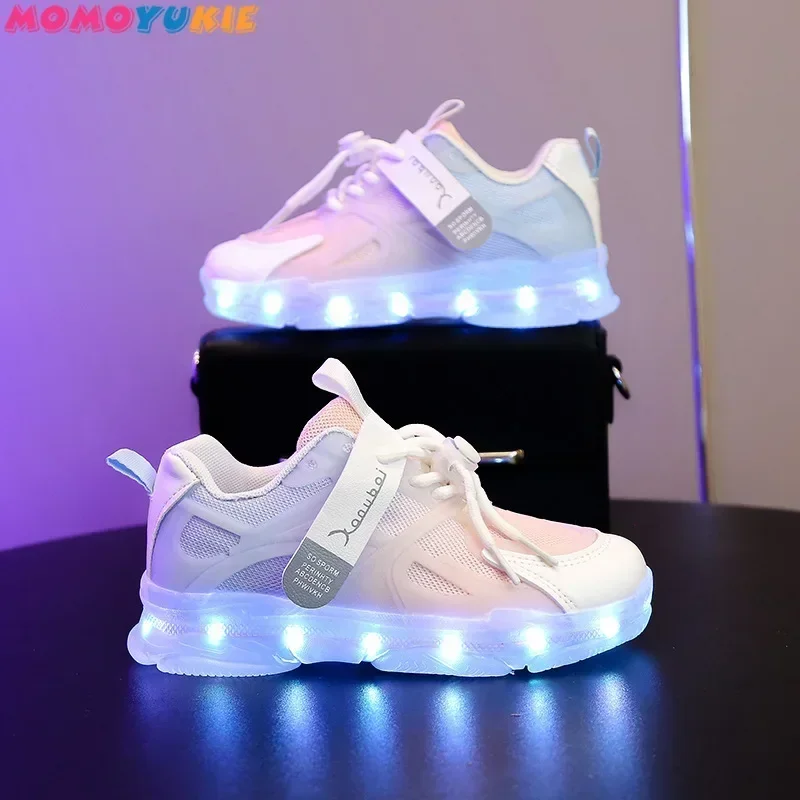 Breathable Colorful Lighting Shoes Luminous Sole Children Led Shoes Boys Girls Lighted Sneakers USB Charger Glowing Shoes Mesh