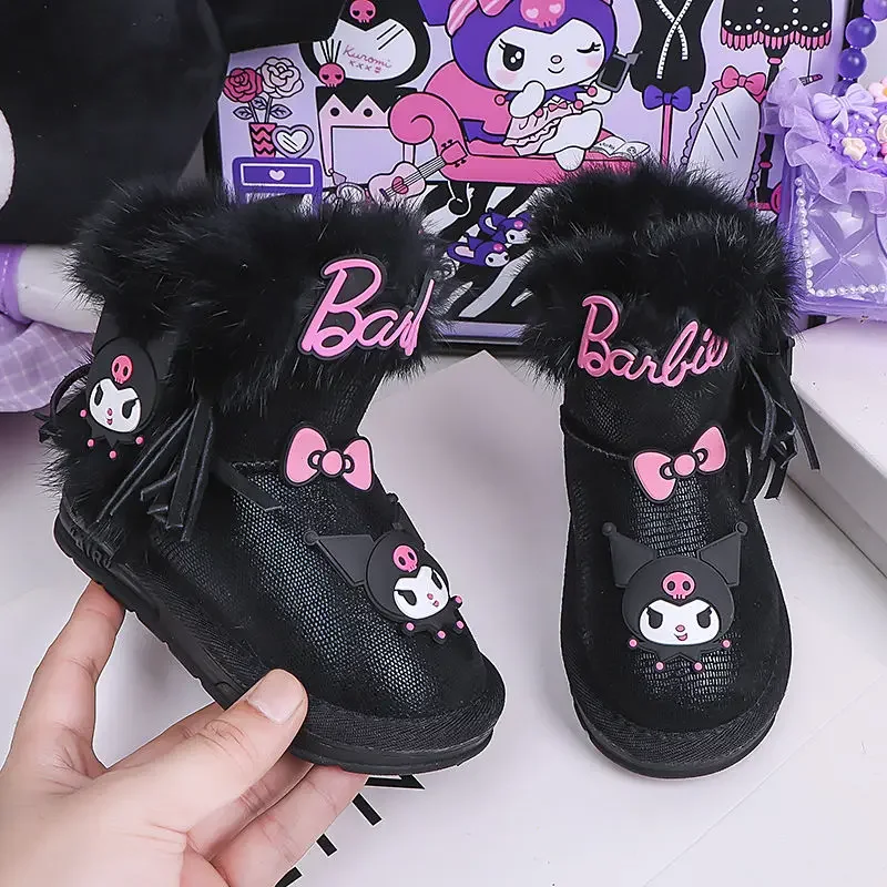 

Girly Heart Kuromi Anime Kawaii MINISO Ins Soft Snow Boots Cute Cartoon Children Warm Cotton Shoes Lovely Gifts for Kids