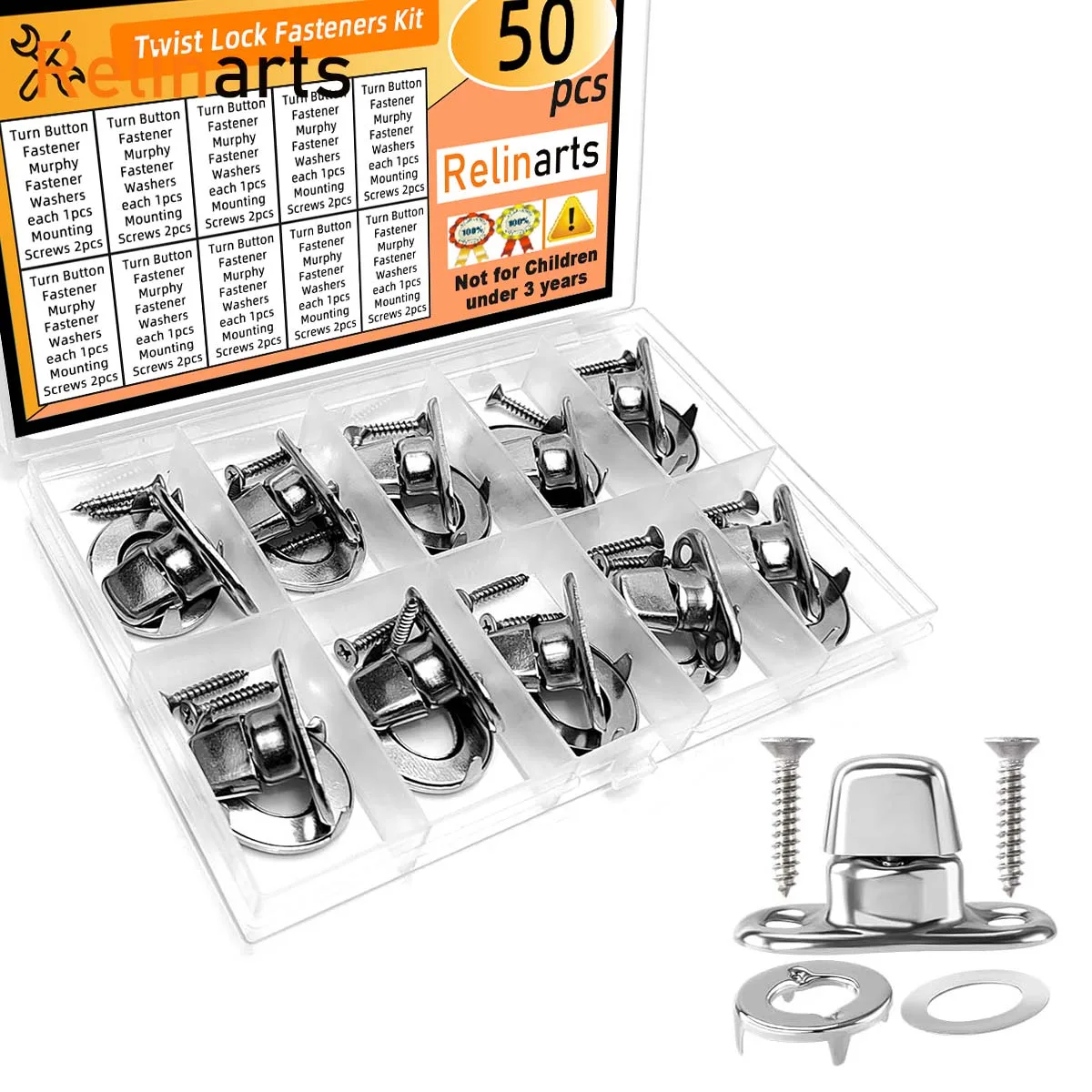 50Pcs Turn Button Murphy Fastener Kit, 10 Sets Canvas Twist Lock with Gaskets Screws for Marine Boat RV Tent Fabric Fixing