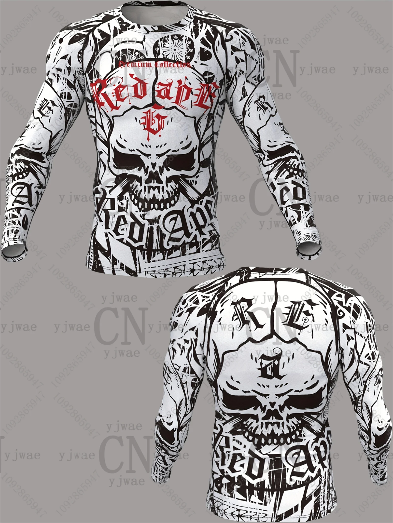 الرجال سريعة الجافة تنفس رياضي كم طويل تي شيرت ثلاثية الأبعاد الجمجمة طباعة في الهواء الطلق تشغيل اللياقة البدنية سترة رياضية علوية الخريف تي شيرت رجالي #1