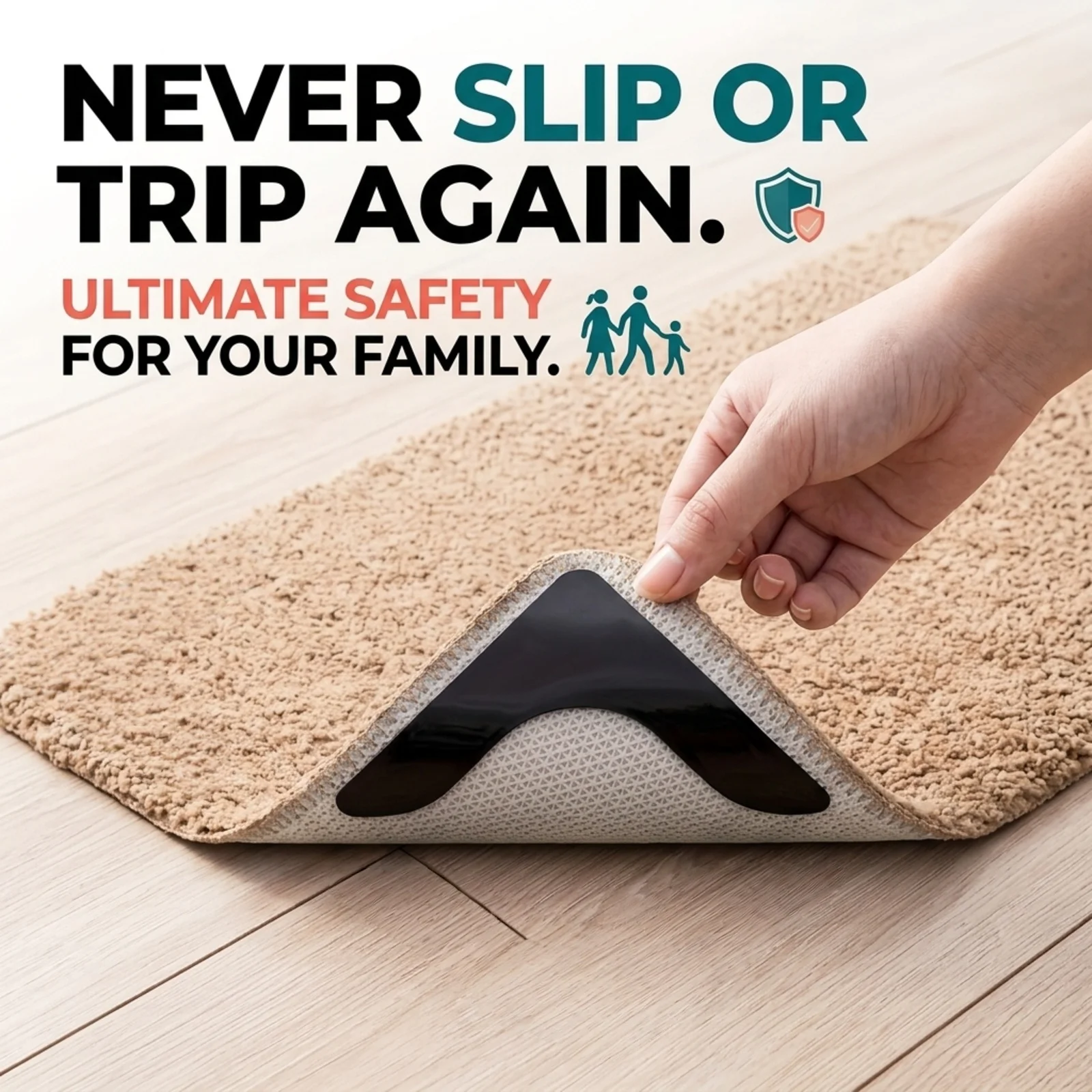 Reusable Washable Anti Slip Rug Stickers Anti Curling Carpet Tape Corner Rug Grippers Non Slip Floor Protector For Area Rug Hard