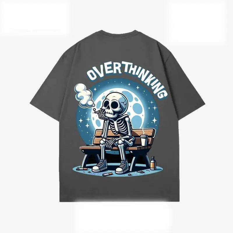 

OVERTHING KING футболка с короткими рукавами и принтом черепа из мультфильма, мужская и женская свободная пара с половиной рукавов, модный модный повседневный топ