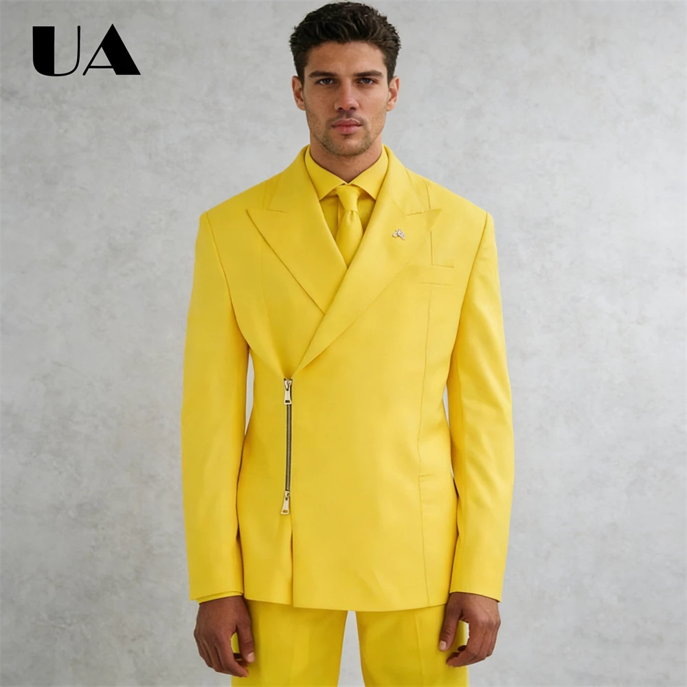 

Zipper Detailing Suit Set for Men, Two Piece Trendy Suit Jacket Pants Customized Size XXS-7XL Tuxedo Prom Dresswear