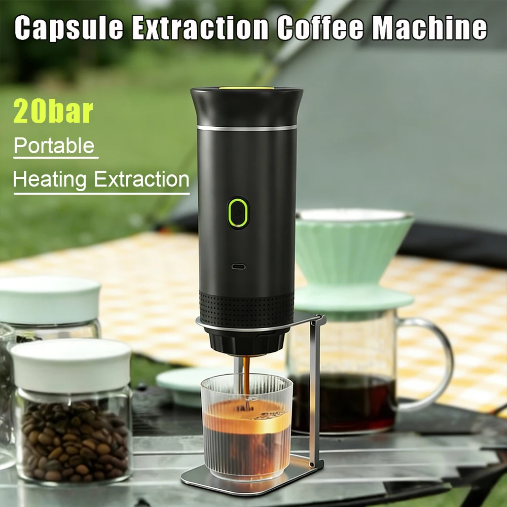Machine à café électrique 3-en-1 sans fil, extraction par chauffage, compatible capsules et café moulu, pour voiture, maison et camping