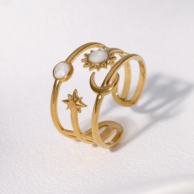 Minimalist Sun Star Moon Ring For Woman Irregular Hollow Out Adjustable Stainless Steel Open Rings В Египетском Ст