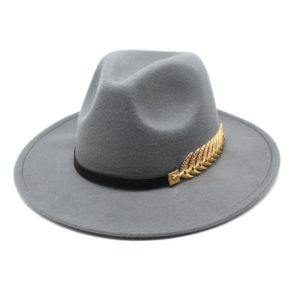 Large Brimmed Woolen Hats Leaf Decoration Performance Cap Fedora Hat Casual Formal Occasion British Vintage Hats Party Wedding