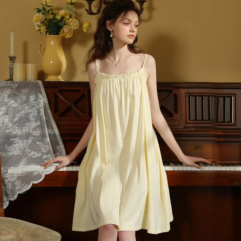 

New Summer Thin Cotton Princess Style Suspender Nightdress,Cute Sweet French Skirt Pajamas for Women's Sleepwear XL Plus Size