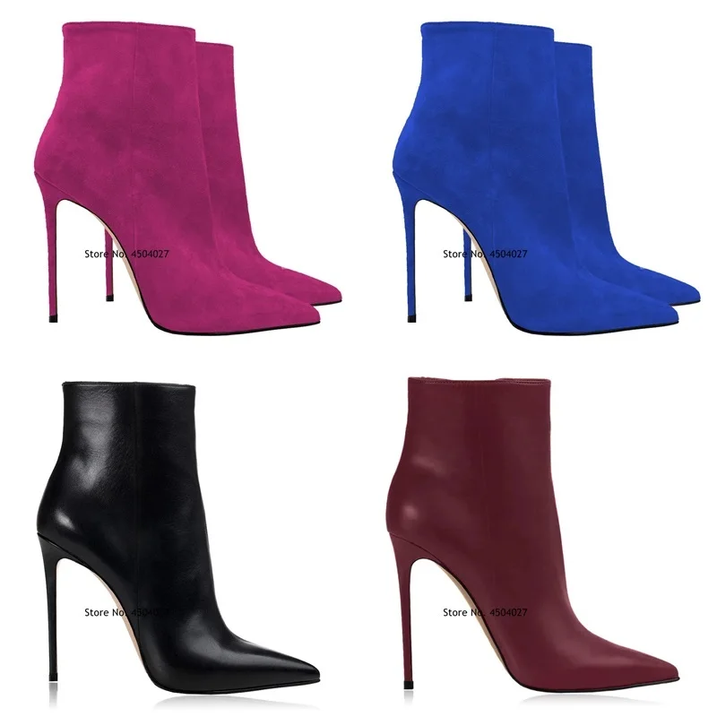 Elegant Woman Heels Suede Leather Ankle Boots Pointed Toe Zipper Stilettos Autumn Shoes Booties For Women Offers Free Shipping