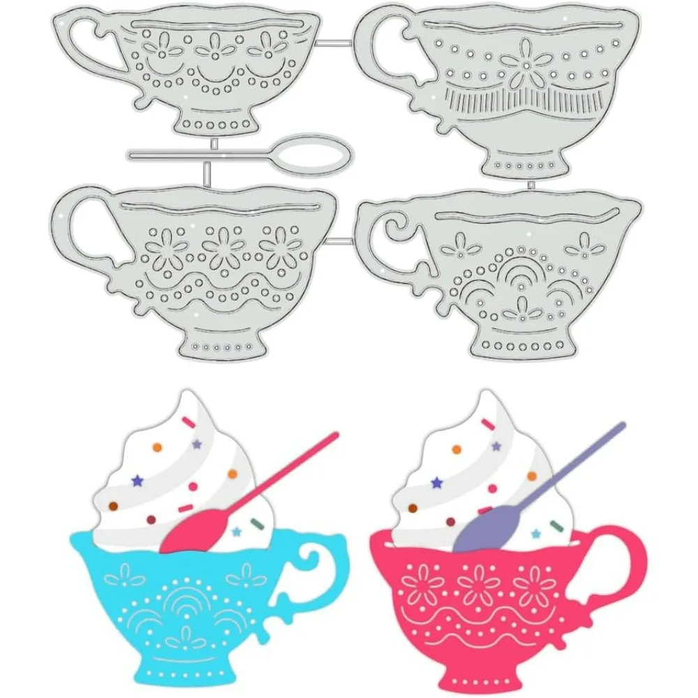 4 Styles Retro Tea Cup Metal Die Cuts Tea Pot Cup Carbon Steel Cutting Dies Stencils for DIY Scrapbooking Photo Album Making Kit