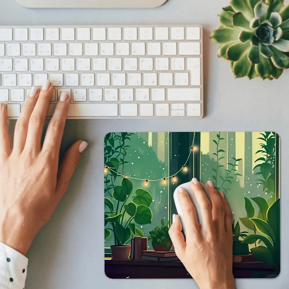 Mousepad Green Desk Pad Lofi Gaming Mouse Mat Computer Accessories Pc Gamer Girl Company Game Mats Anime Mause Laptop Table Cute