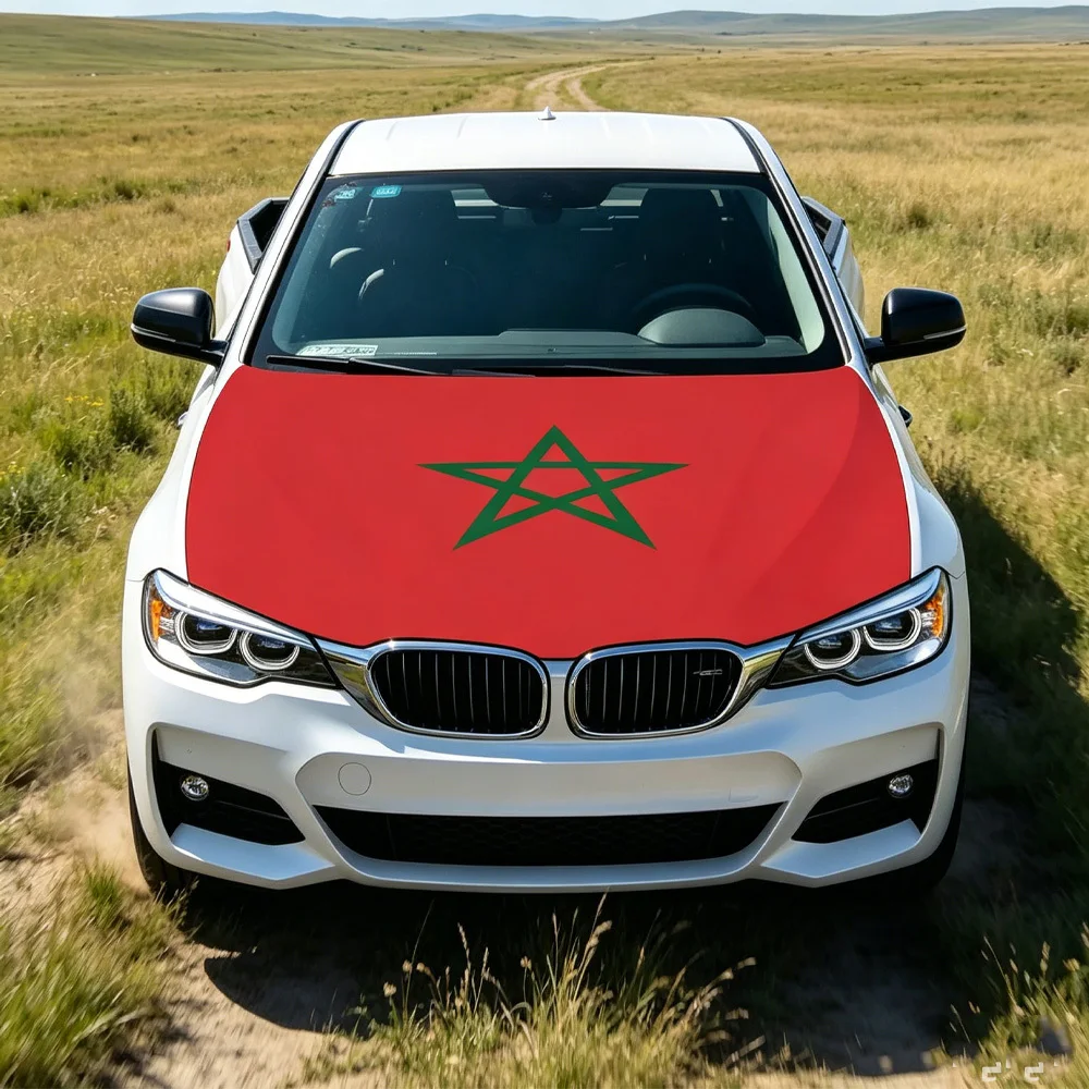 National Morocco Flag Banner Car Hood Cover Flag Elastic Fabrics Engine Cover, Stretch Fabric Cover, Detachable Auto Accessory view 4