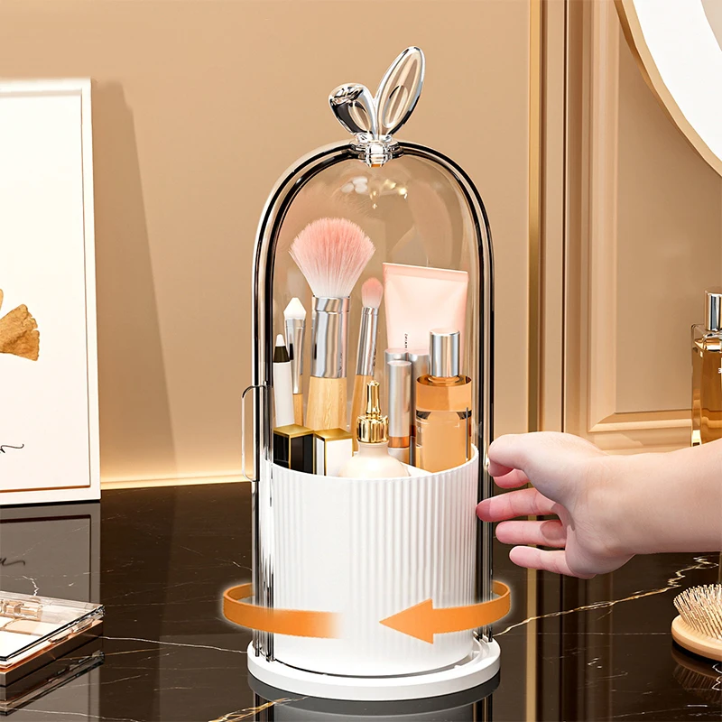 1Pc 360° Rotating Makeup Brush Holder Cosmetic Organizer Waterproof Lipstick Eyebrow Pencil Eye Shadow Dustproof Clear Lid
