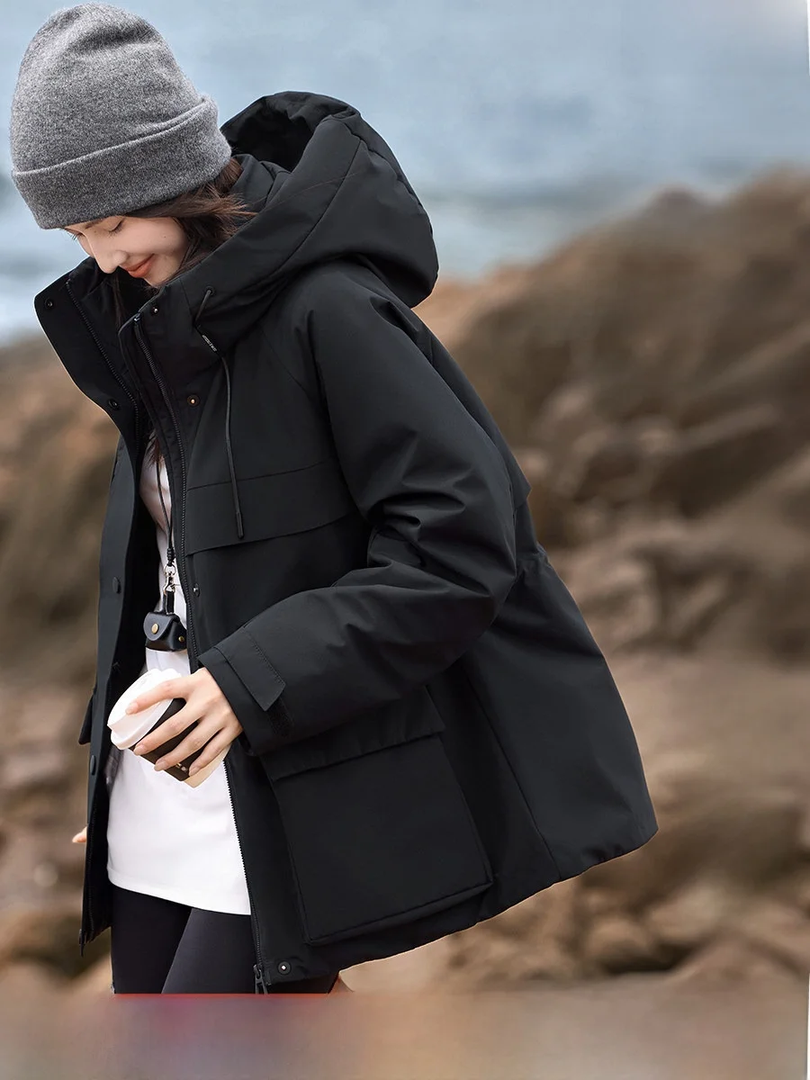 

XWI Women's Outdoor Cotton Jaet Hooded Coat Dstring Waist Warm Winter Clothes Stand Collar Long Sve Zipper Closure