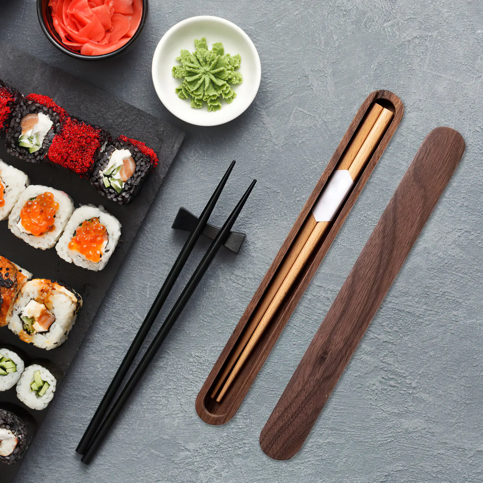 

Portable 26cm Black Walnut Wood Chopsticks Box Lightweight Small Size Lid Store Cutlery Silverware Utensil ganizer