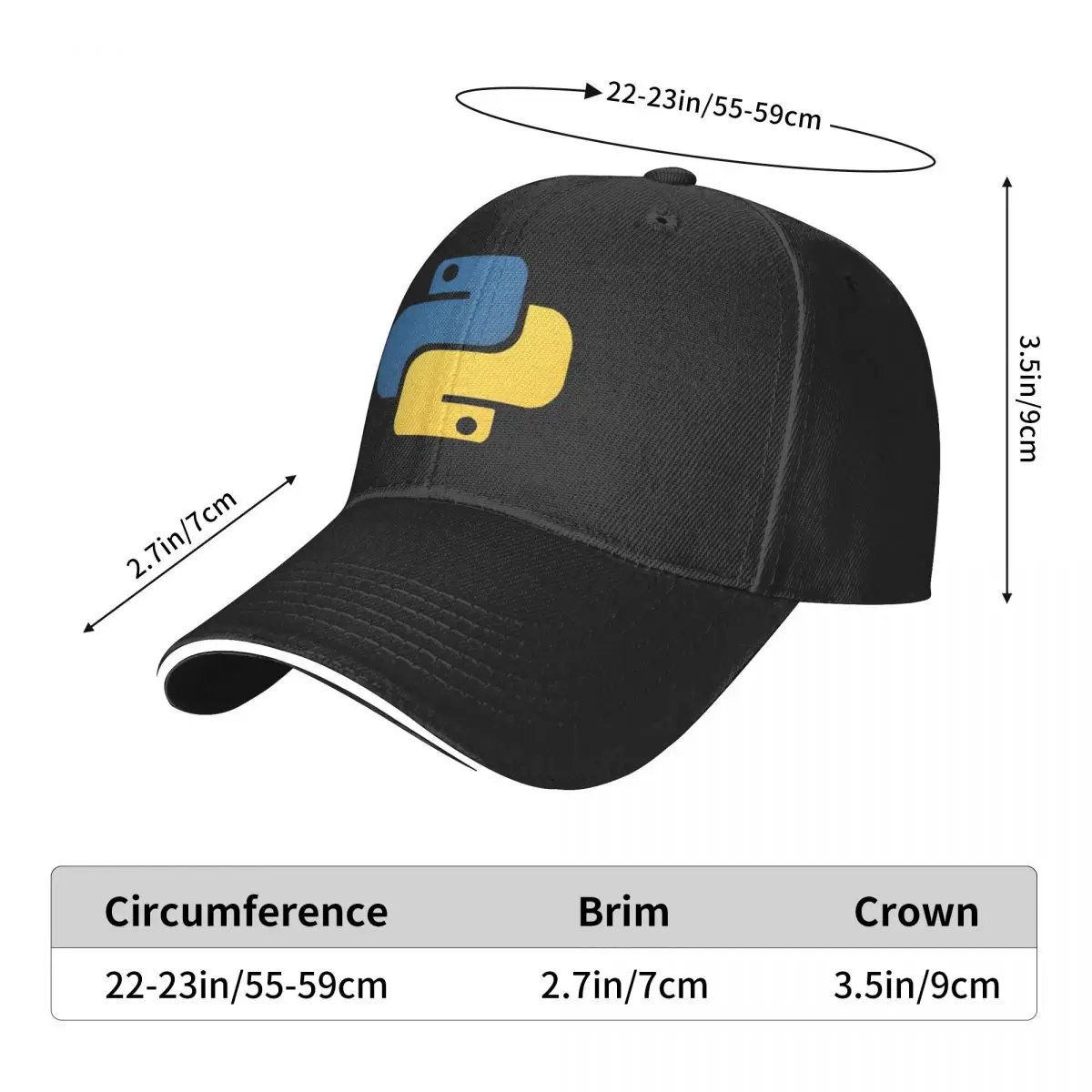 Python Programming Baseball Cap, Golf Cap, Cosplay Streetwear, Summer Hat for Women, Beach Outlet for Men