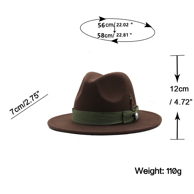 New Hot Wide Brim Felt Fedora Hats With Bee Ribbon Autumn Winter Wedding Party Trilby Hat Men Gentleman Jazz Hats 56-58CM