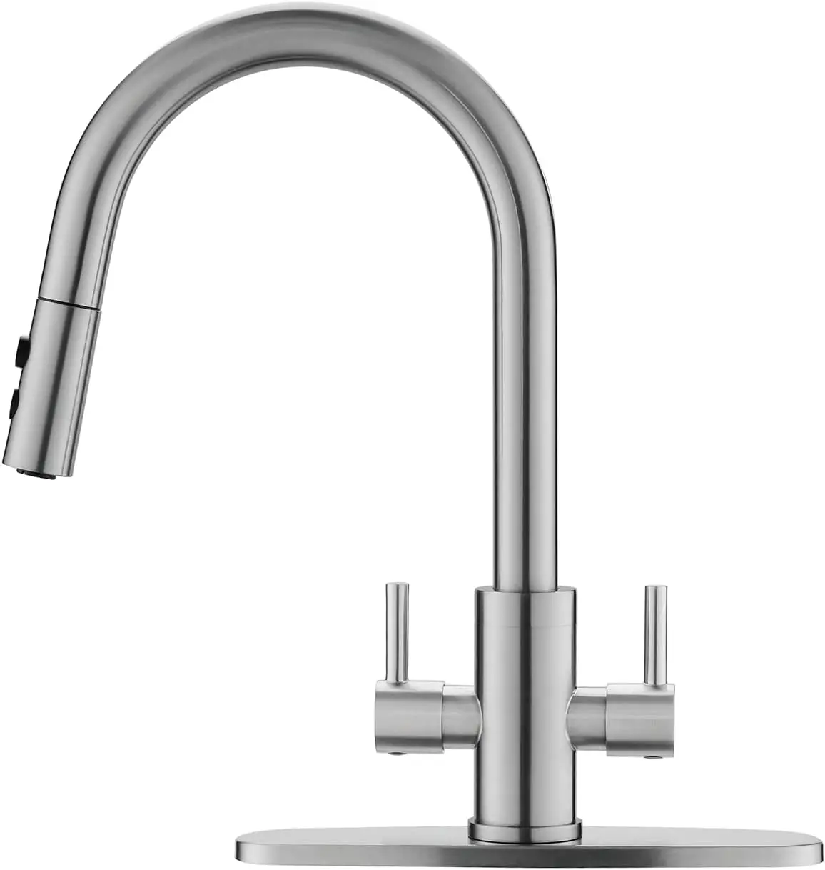 

Two Handle Kitchen Faucet with Pull Down Sprayer, Brushed Nickel Stainless Steel