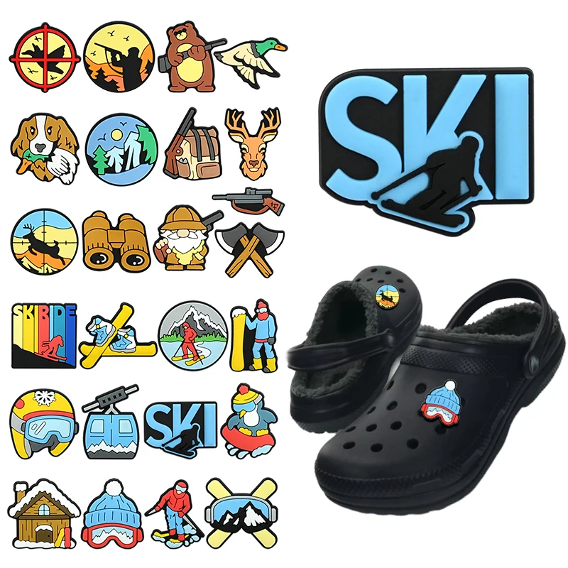 

1-24pcs Autumn Winter skiing hunting Shoes Charms Mix PVC Shoe Accessories For Ghostbusters Sandals Decoration Buckle Xmas Gifts