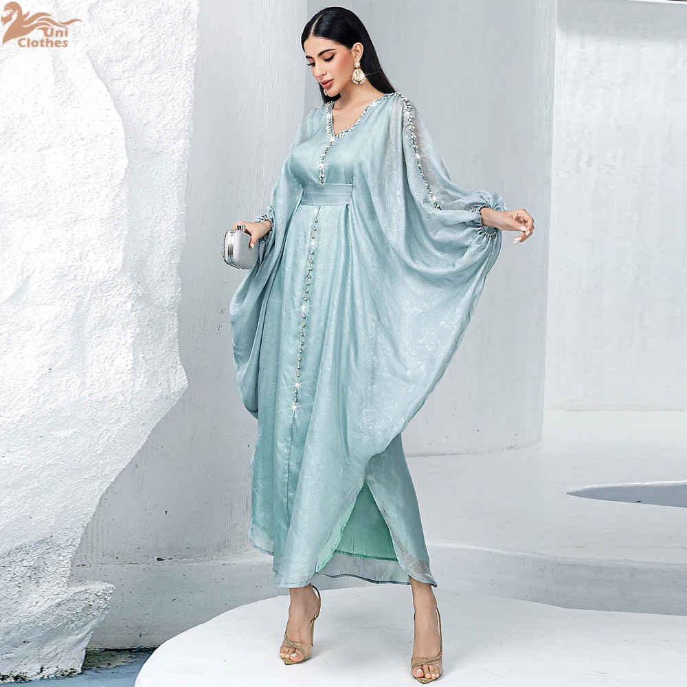Ramadan Batwing Raso Abaya Damen Dubai Abaya musulmano di lusso per le donne Maxi abito caftano Islam Abbigliamento Caftano Marocain Femme