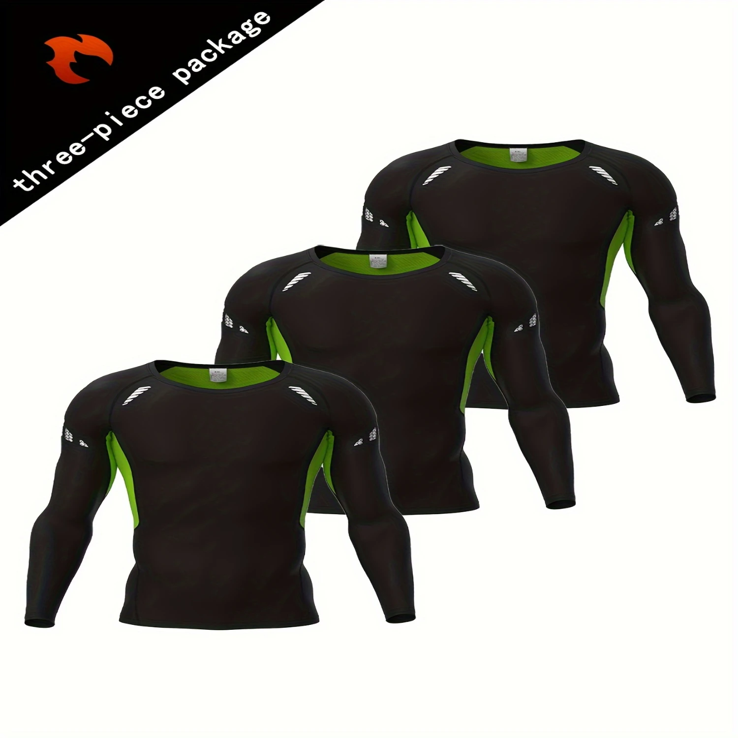 

3pcs Men's Compression T-shirt, Long Sleeve High Stretch Crew Neck Sweat-absorbing Quick-drying T-shirts For Men's Fitness Train