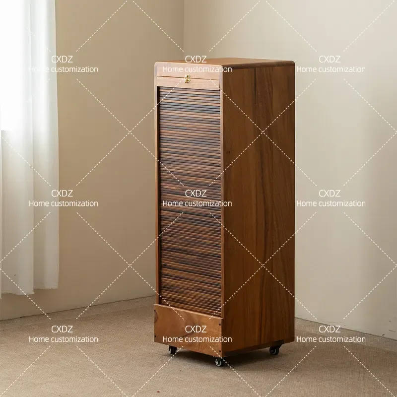 Walnut Solid Wood Locker Household Chest Cabinet Dental Cabinet Antique Rolling Shutter Door Floor Mobile Storage Cabinet