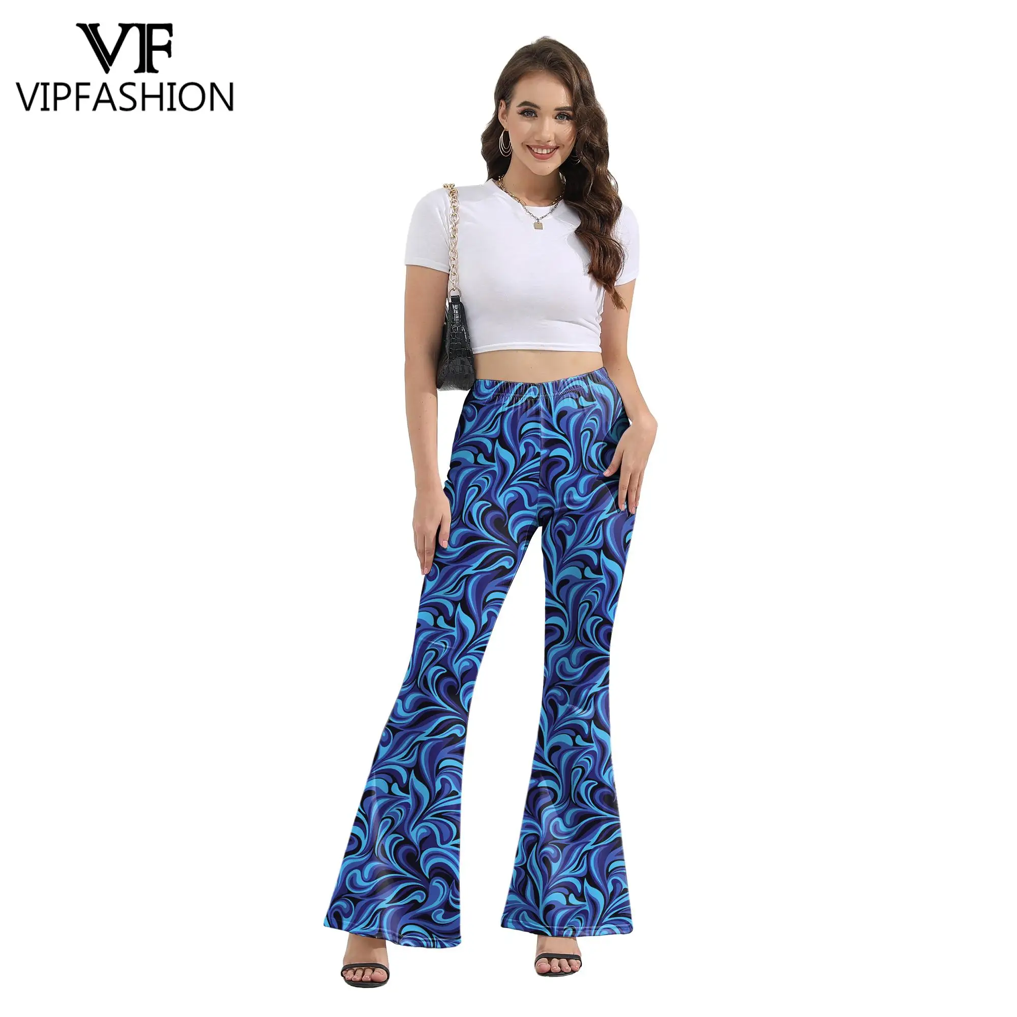 VIP FASHION Hip Hop Women Flare Pants 90S Leapord Print Pants Holiday Party Trousers High Waist Tight Streetwear Fitness Workout