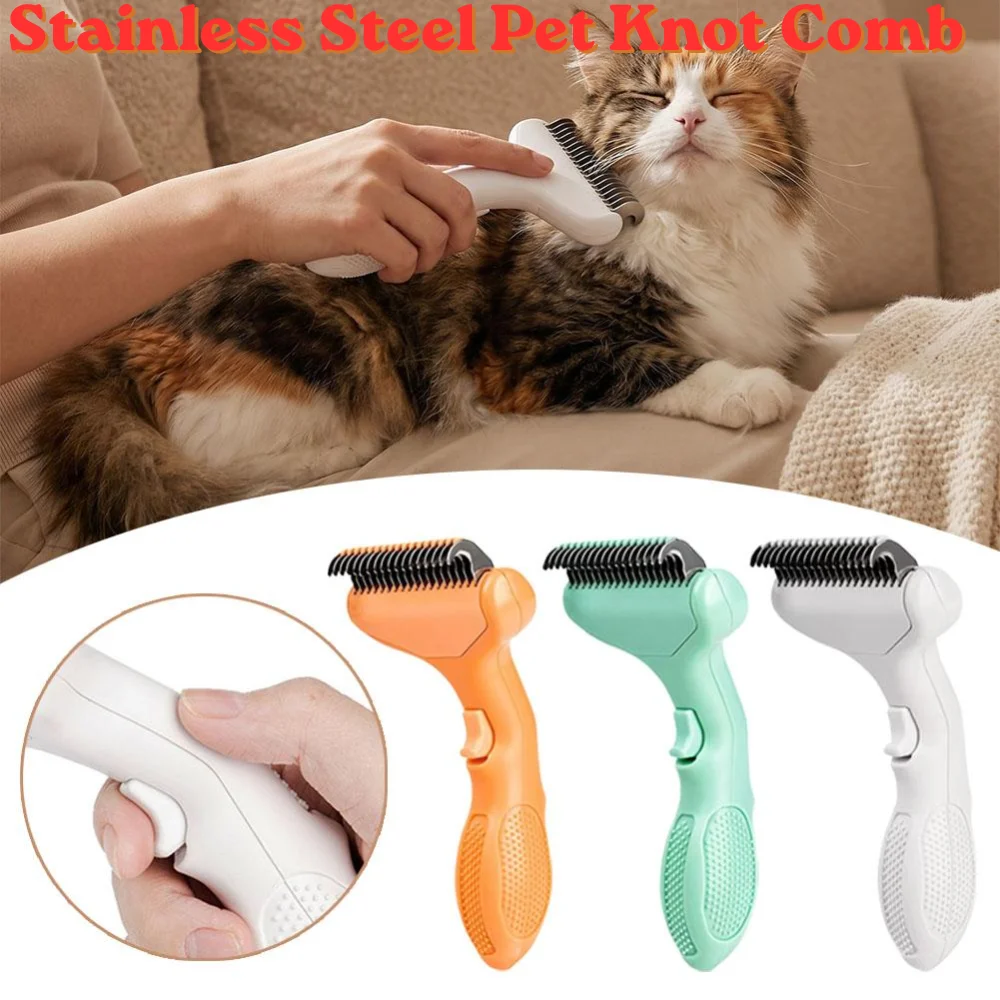 One-button Hair Release Pet Comb Durable Stainless Steel Grooming Brush Detangling Hair Remover for Dogs Cats Daily Use