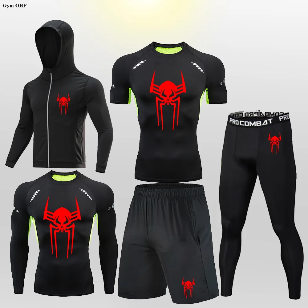 

MMA Men's Training Sportswear Set Gym Fitness Compression Sport Suit Jogging Tight Sports 5 Pcs/Set Dry Fit Wear Clothes Male