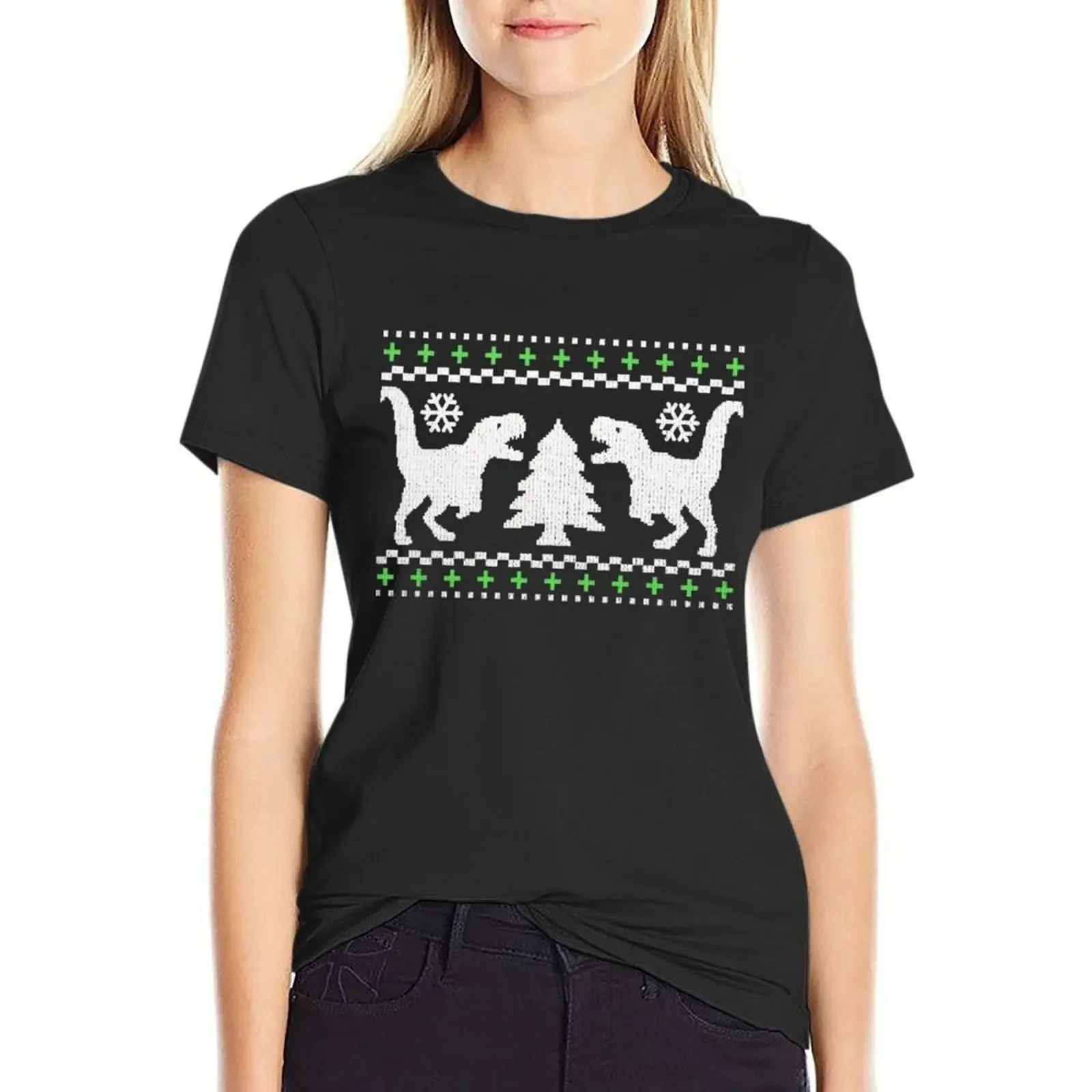 

Ugly T-Rex Christmas Holiday Sweater Design T-Shirt summer top quick-drying cute clothes t-shirts for Women loose fit