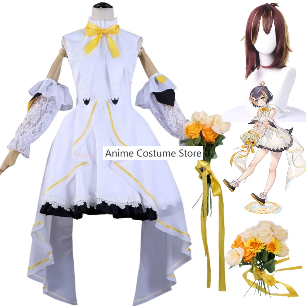 

Anime Youtuber Petra Gurin Cosplay Costume NIJISANJI EN OBSYDIA First Anniversary Wedding Dress Wig Woman Kawaii Carnival Suit