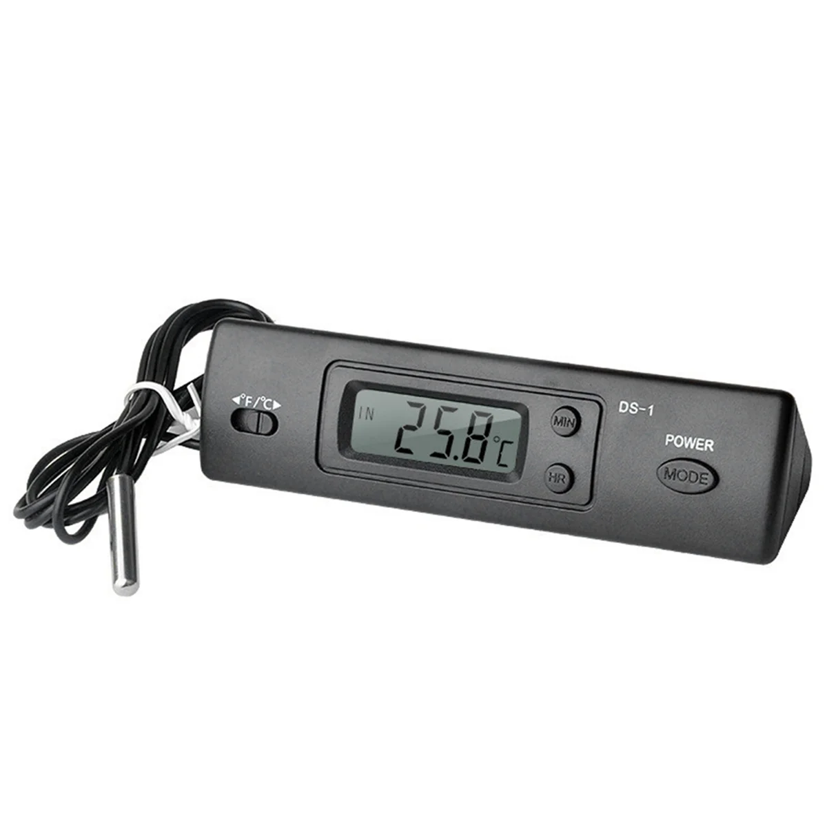 -1 Car Thermometer LCD Display C/F Clock Temperature Sensor Controller Indoor Outdoor Thermostat with Probe