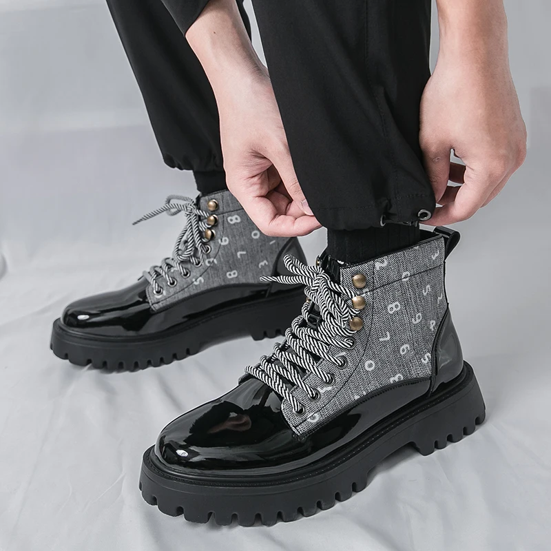 

Мужские высокие модные ботинки с цветными блоками, уличный стиль, модная повседневная одежда для пригородных поездок, наряд для свиданий и ночи, повседневная мужская обувь